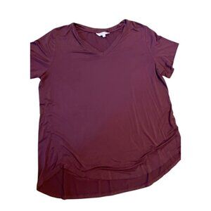 Amaryllis Womens 2X Modal Short Sleeve V-Neck Top In Berry Red